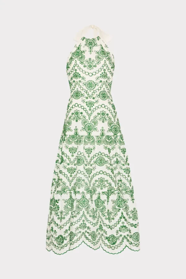 Store MILLY Hayden Scallop Eyelet Dress White/Green