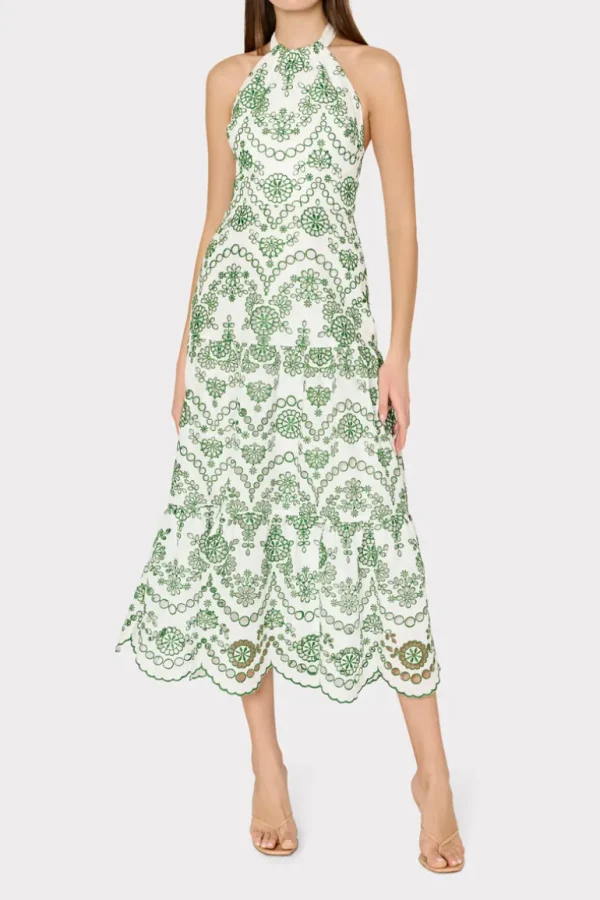 Store MILLY Hayden Scallop Eyelet Dress White/Green