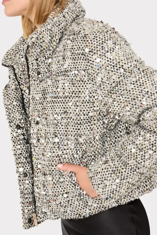 Hot MILLY Hayes Sequin Tweed Puffer Black Multi