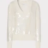 Shop MILLY Ilaria Sequin V-Neck Sweater Ecru