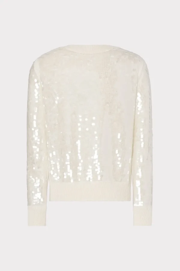 Shop MILLY Ilaria Sequin V-Neck Sweater Ecru