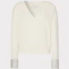 Online MILLY Ilyse Crystal Cuff V-Neck Sweater Ecru