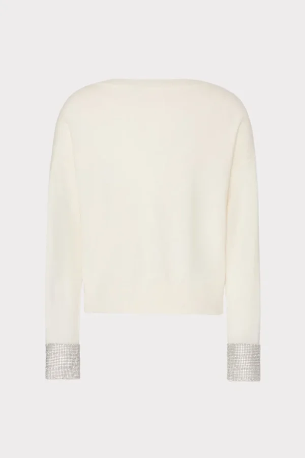 Online MILLY Ilyse Crystal Cuff V-Neck Sweater Ecru