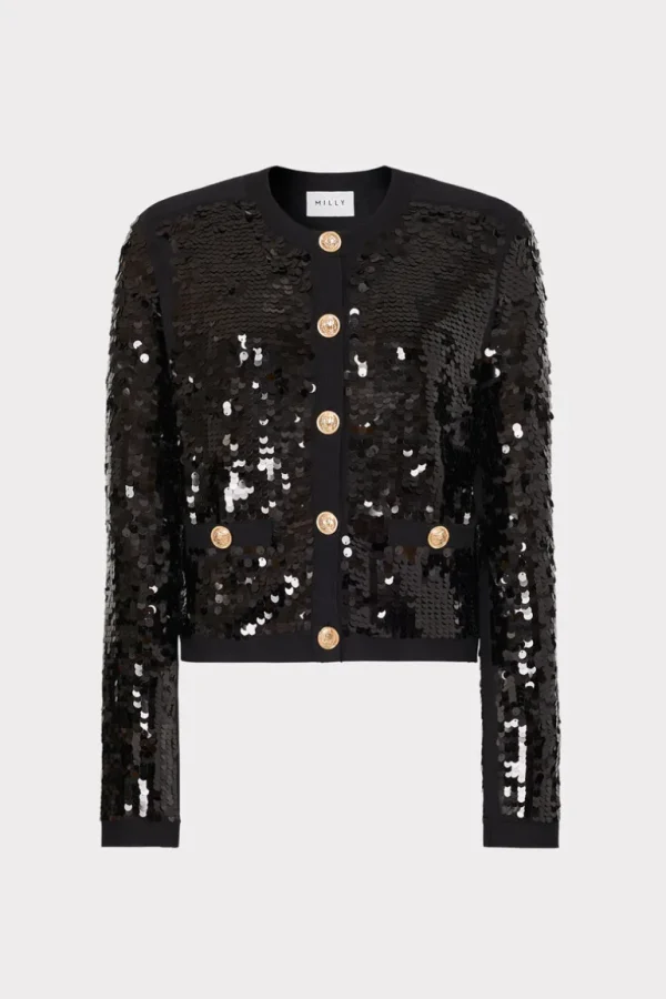 Discount MILLY Iman Sequin Knit Cardigan Black