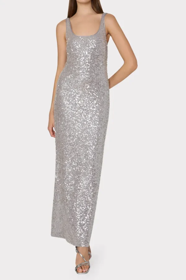 Discount MILLY Ishani Sequins Slip Dress Grey