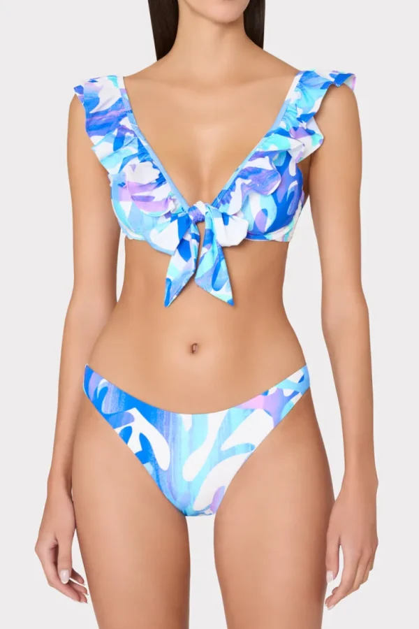 Best Sale MILLY Italian Under The Sea Ruffle Bikini Top Blue Multi