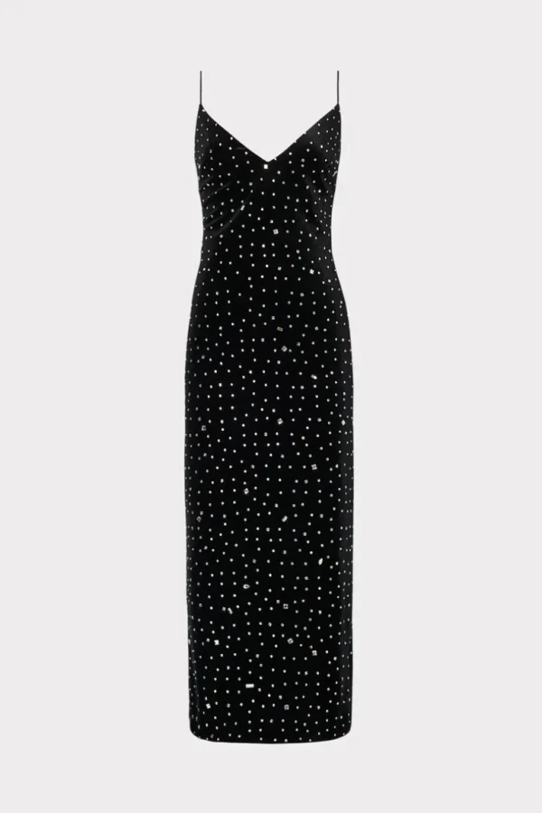 Best MILLY Ivy Velvet Crystal Embellished Slip Dress Black/Silver