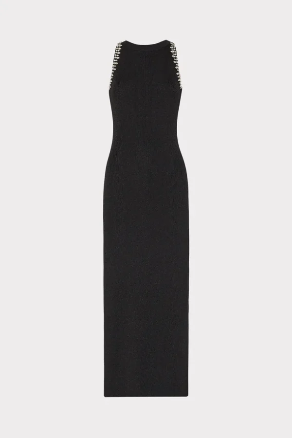 Hot MILLY Izel Embellished Halter Knit Midi Dress Metallic Black