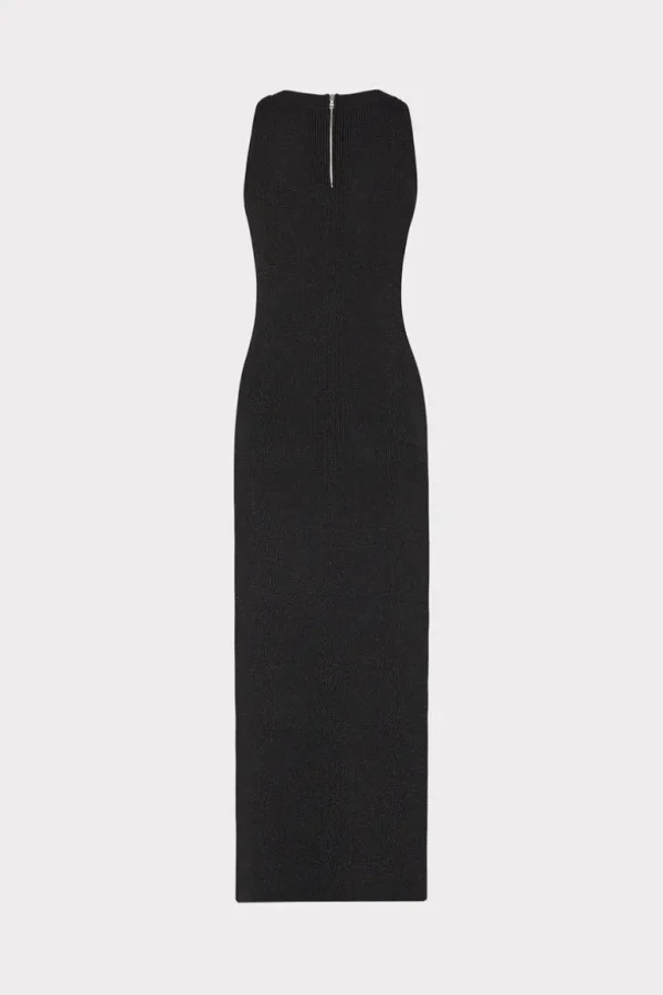 Hot MILLY Izel Embellished Halter Knit Midi Dress Metallic Black