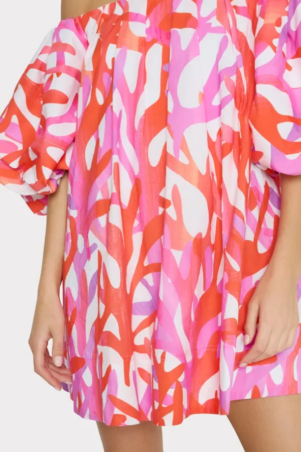 New MILLY Jamie Under The Sea Off The Shoulder Mini Dress Pink Multi