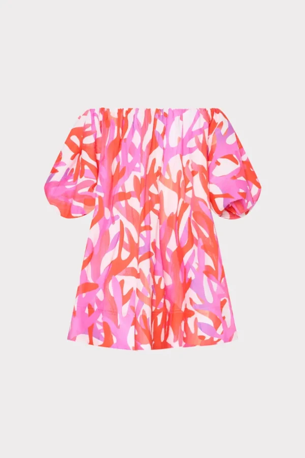 New MILLY Jamie Under The Sea Off The Shoulder Mini Dress Pink Multi