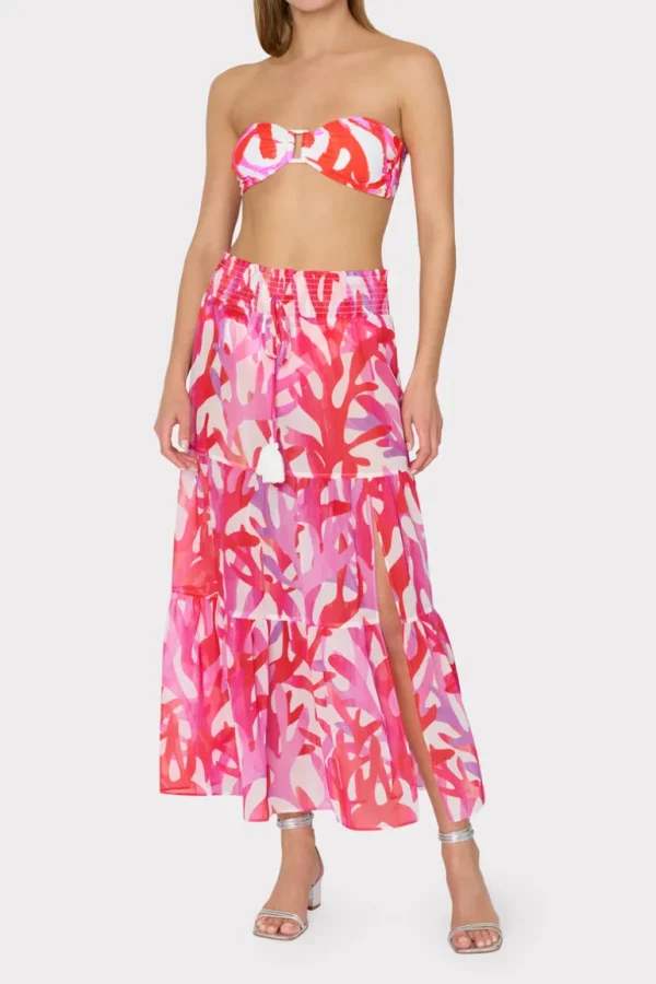 Shop MILLY Jem Under The Sea Tiered Chiffon Skirt Pink Multi