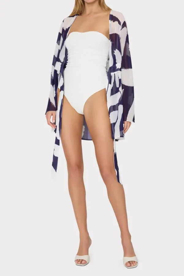 Cheap MILLY Jessie Graphic Brushstroke Chiffon Cover-Up Navy/Ecru