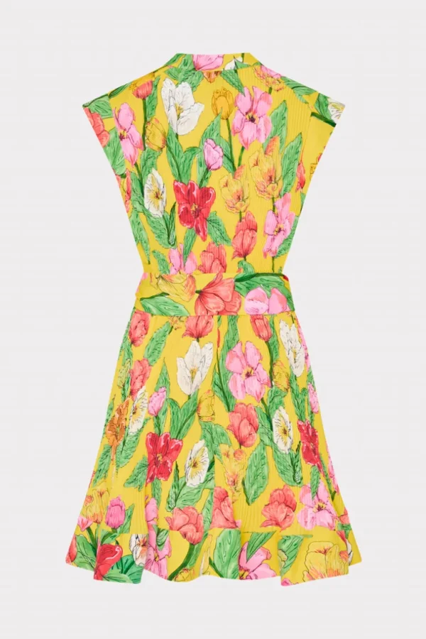 Online MILLY Joan Tulip Rosette Pleated Dress Yellow Multi