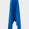 Outlet MILLY Jordyn Satin Pleated Strapless Dress Blue