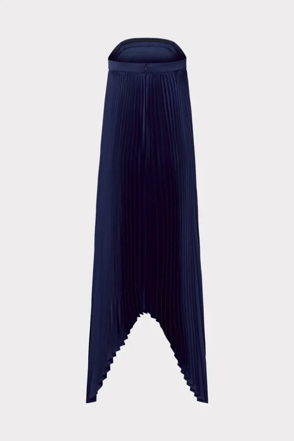 Shop MILLY Jordyn Satin Pleated Strapless Dress Navy