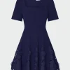 Clearance MILLY Joy Lace Combo Mini Godet Dress Navy