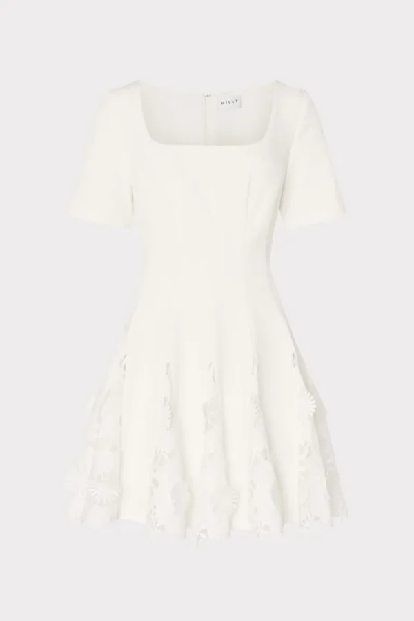 Store MILLY Joy Lace Combo Mini Godet Dress White