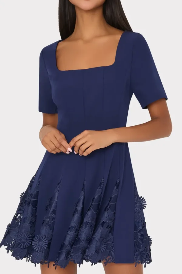 Clearance MILLY Joy Lace Combo Mini Godet Dress Navy
