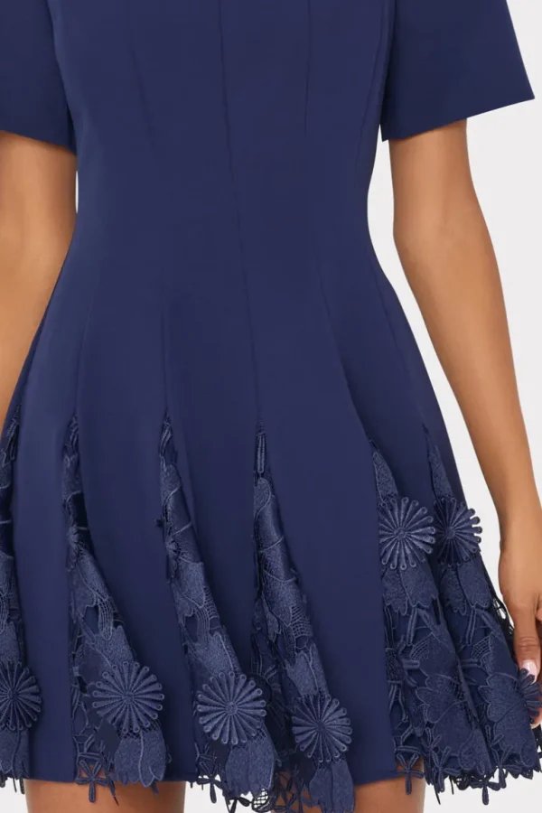 Clearance MILLY Joy Lace Combo Mini Godet Dress Navy