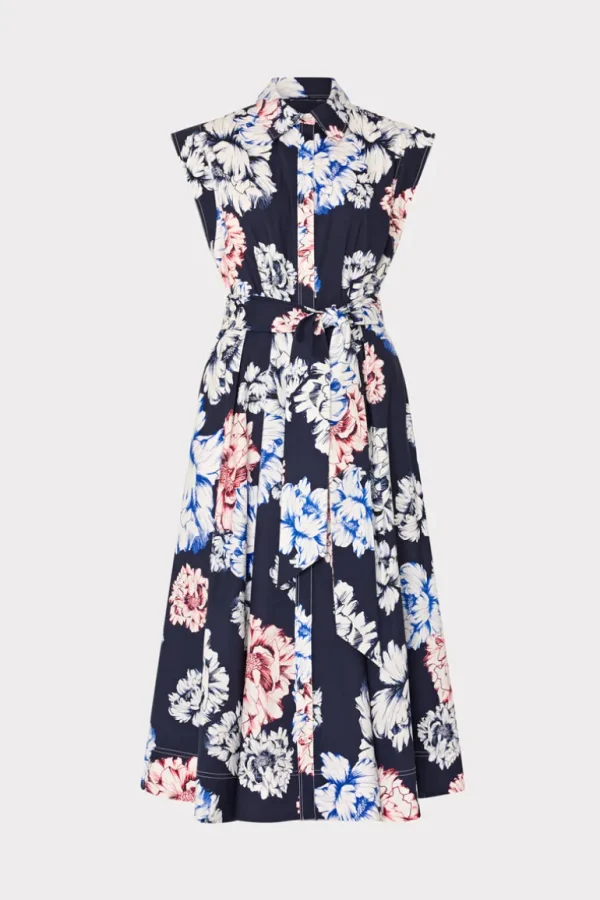 Online MILLY Jules Printed Poplin Midi Dress Navy Multi