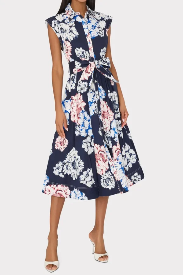 Online MILLY Jules Printed Poplin Midi Dress Navy Multi