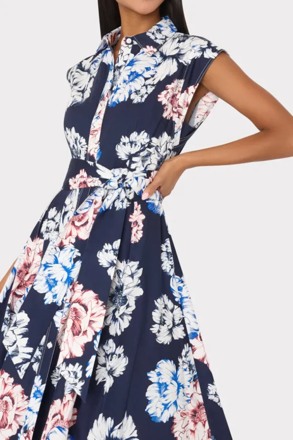 Online MILLY Jules Printed Poplin Midi Dress Navy Multi