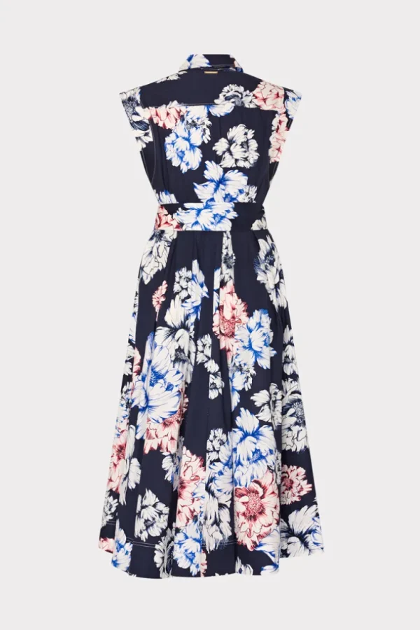 Online MILLY Jules Printed Poplin Midi Dress Navy Multi