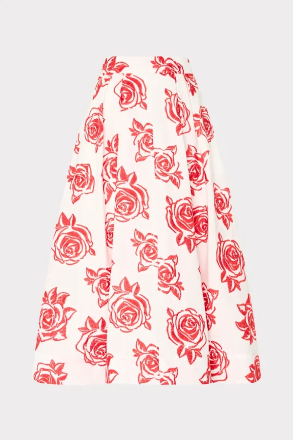 Best MILLY Juliet Rose Embroidery Midi Skirt Red/White