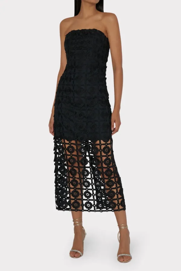 Cheap MILLY Kait Tile Lace Dress Black