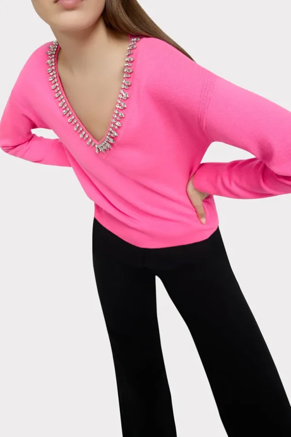 Flash Sale MILLY Kalia Crystal V-Neck Sweater Milly Pink