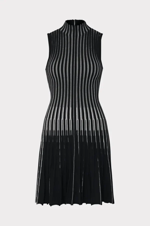 Best MILLY Kayce Inset Stripe Mock Neck Mini Dress Black/Ecru