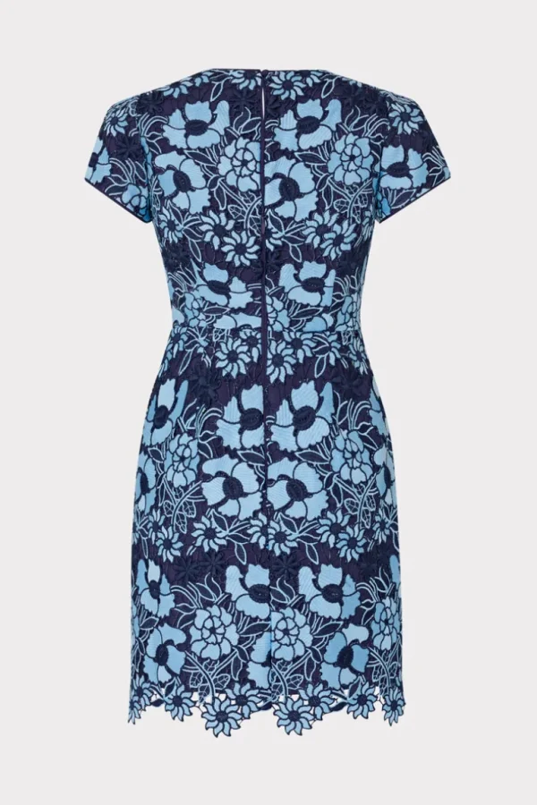 Online MILLY Kyla Two Tone Floral Lace Mini Dress Blue/Navy