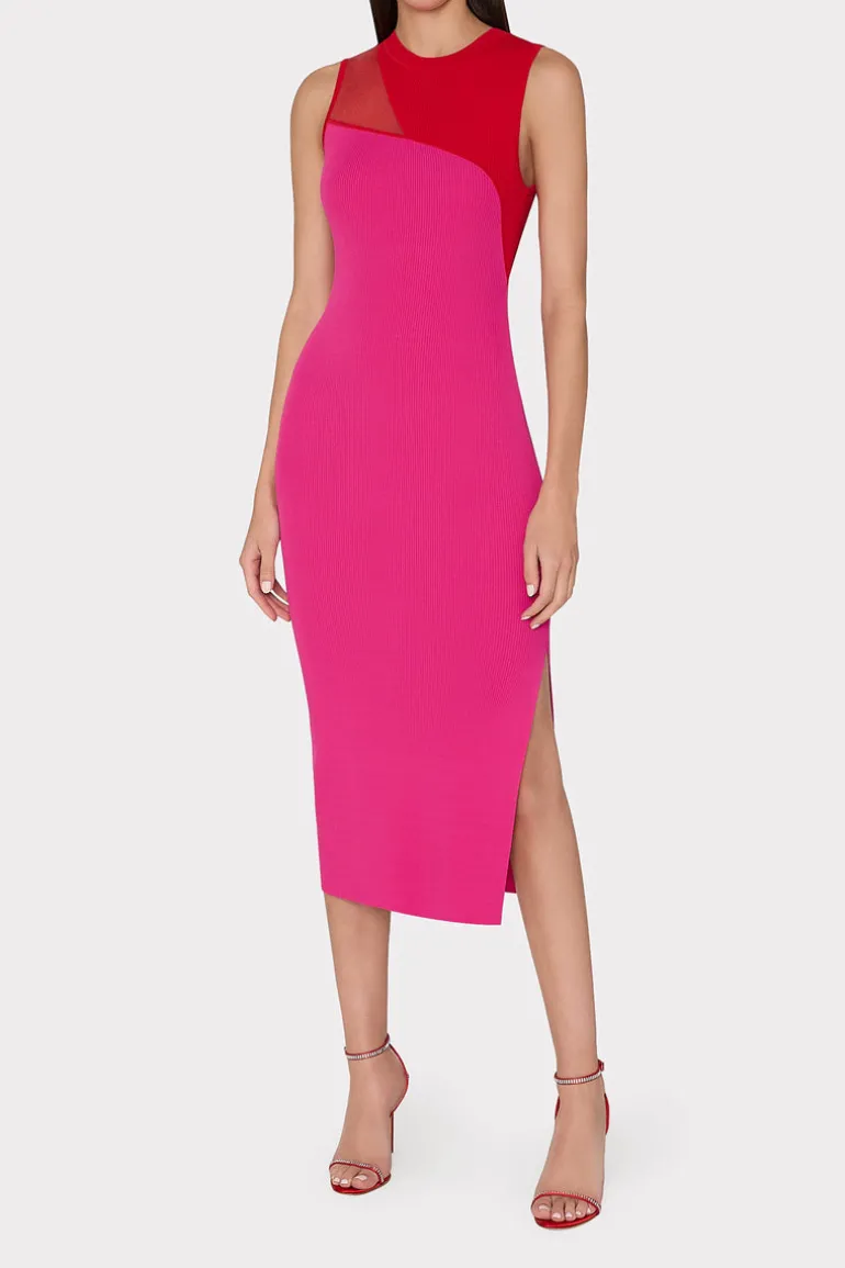 kyle_color_block_knit_mid_1.webp Outlet MILLY Kyle Color Block Knit Midi Dress Pink Multi
