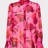 Online MILLY Lacey Blurred Blossom Printed Blouse Pink Multi