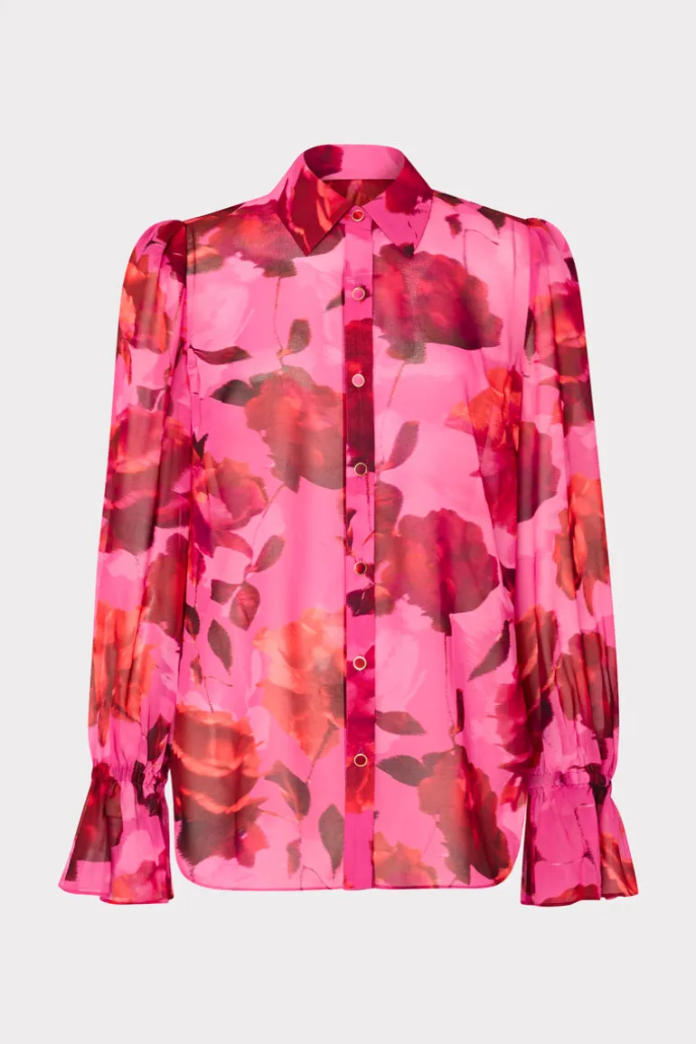 lacey_blurred_blossom_pri_0.webp Online MILLY Lacey Blurred Blossom Printed Blouse Pink Multi