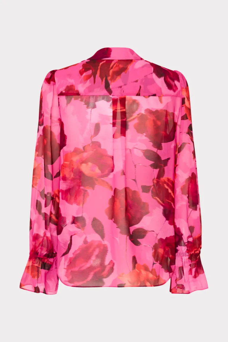 lacey_blurred_blossom_pri_3.webp Online MILLY Lacey Blurred Blossom Printed Blouse Pink Multi