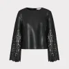 Shop MILLY Lara Vegan Leather Long Sleeve Top Black