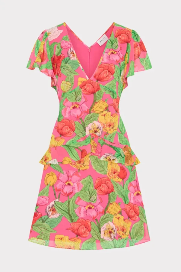 New MILLY Lee Tulip Rosette Mini Dress Pink Multi