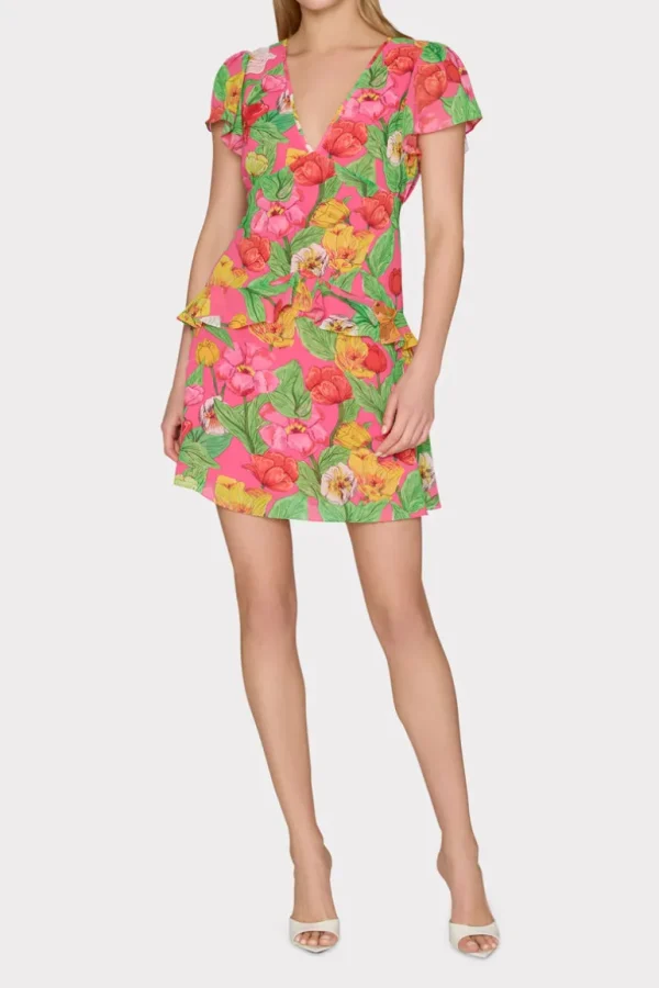 New MILLY Lee Tulip Rosette Mini Dress Pink Multi