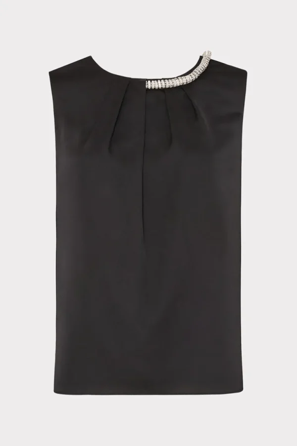 Best Sale MILLY Lily Satin Crystal Embellished Top Black