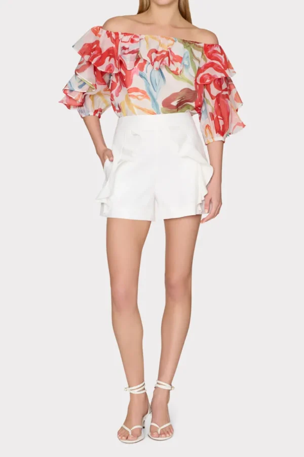 Online MILLY Linen Ruffle Short White