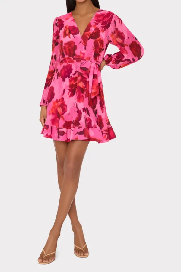 Flash Sale MILLY Liv Blurred Blossom Pleated Dress Pink Multi