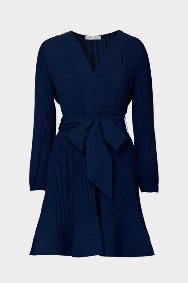 Fashion MILLY Liv Pleated Dress Navy