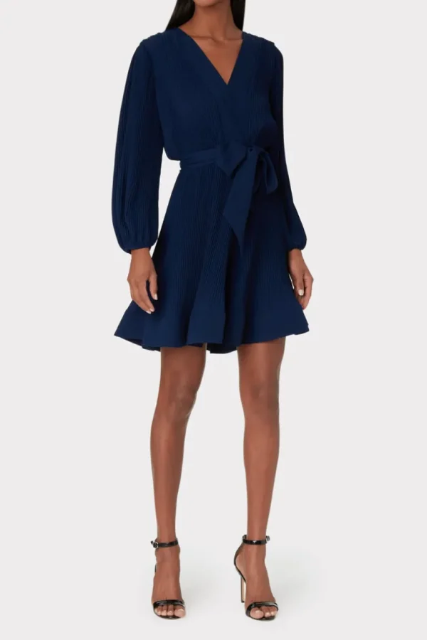 Fashion MILLY Liv Pleated Dress Navy