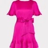 Store MILLY Lumi Satin Pleated Dress Pink