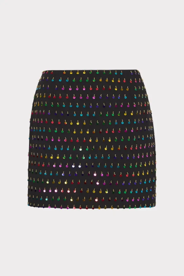 Discount MILLY Modern Mini Beaded Sequin Skirt Black/Rainbow