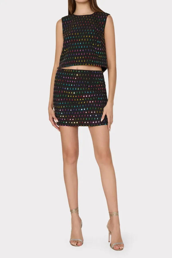 Discount MILLY Modern Mini Beaded Sequin Skirt Black/Rainbow