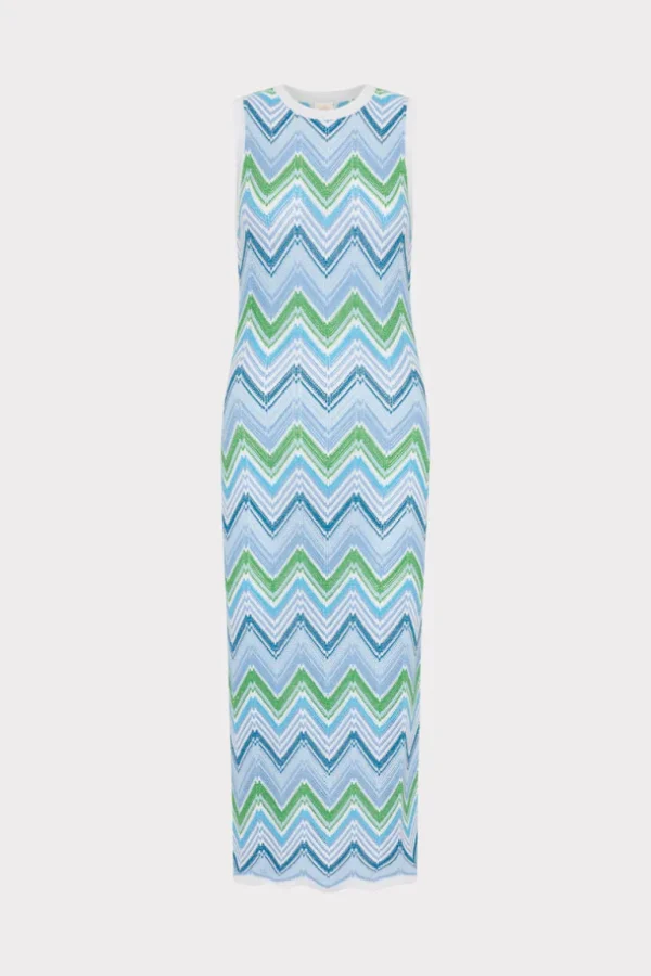 Cheap MILLY Multi Zig Zag Sleeveless Midi Dress Blue Multi