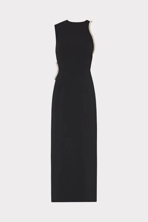 Fashion MILLY Nadya Crystal Cut Out Midi Dress Black